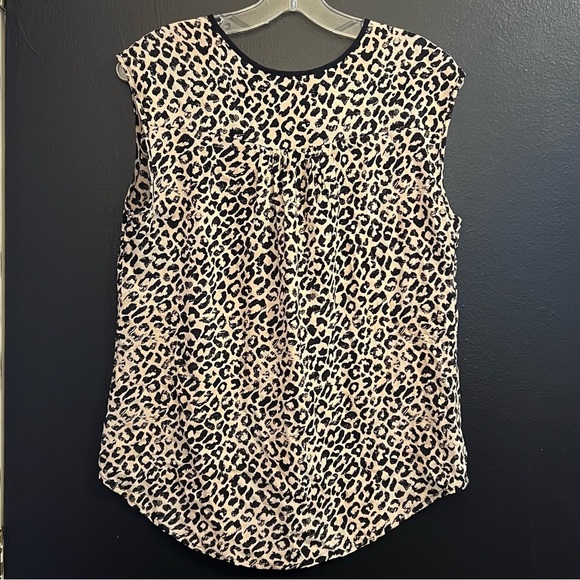 Cynthia Rowley Leopard Print Cap-Sleeve Top - Black & Cream - Picture 2 of 3